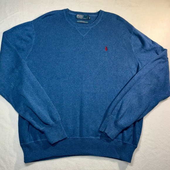 Polo Ralph Lauren Sweater Crewneck Knit Size XXL Blue, Burgundy Pony 100% Cotton - Picture 1 of 5
